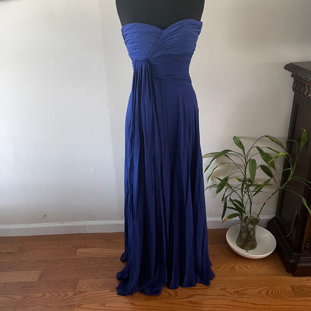 Giambattista Valli Silk Evening Gown S Blue Ruched Strapless Formal Dress Paris